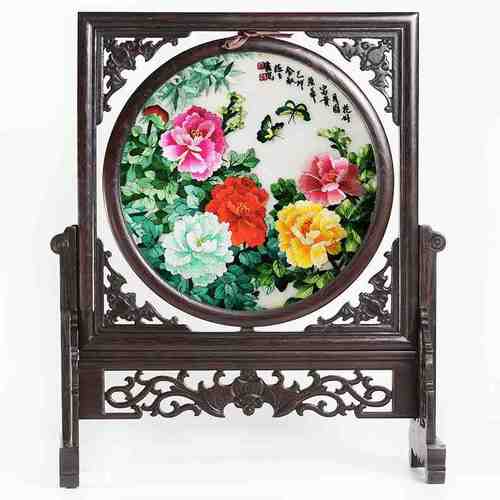 新蜀绣手工刺绣双面绣屏风摆件四川特色中国风特色礼物送老外纪念