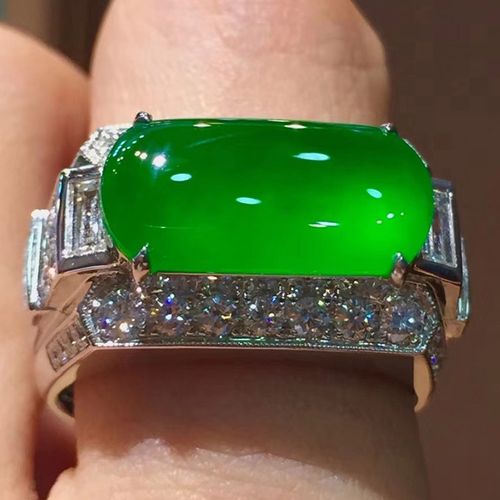 玉佳佳  翡翠戒指女士珠宝【付尾款】帝王绿蛋面18k金镶嵌钻石名媛风