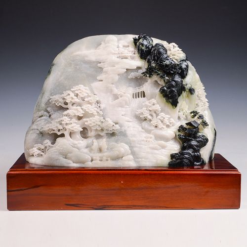 大福报天然独山玉山子摆件 玉器玉雕工艺品收藏 独玉山水家居陈设