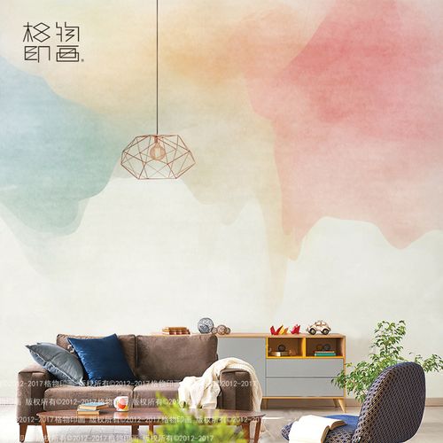 格物印画现代简约水彩晕染壁纸清新定制壁画电视背景墙纸卧室墙布