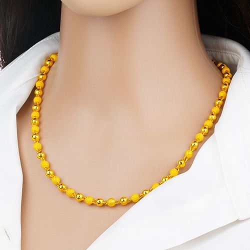 越南沙金项链男女实心光面圆珠链情侣镀金项链磨砂厚金转运珠项链