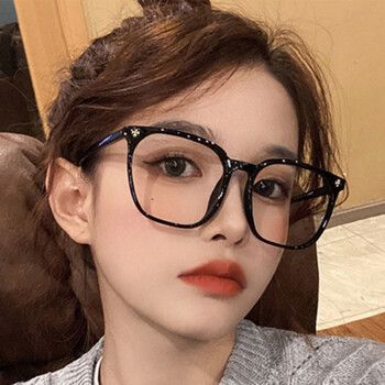 近视眼镜框镜架男潮复古素颜护眼睛平光镜 黑色大框【防蓝光平光镜】