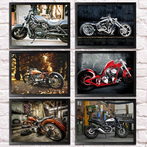 哈雷摩托车装饰画复古工业风挂画宿舍书房壁画酒吧咖啡厅机车墙画