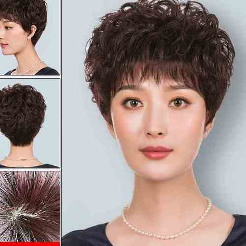 新中老年假发女短发短卷发时尚送妈妈发型真发自然逼真蓬松整顶发