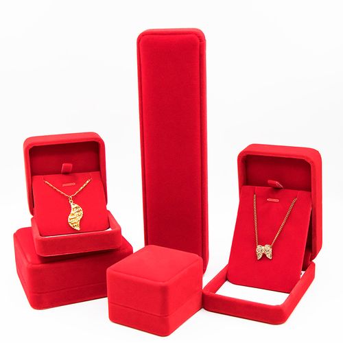 精品优质大红色绒布结婚黄金首饰盒求婚钻戒盒戒指手镯项链盒热销