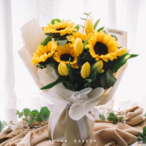 鲜花速递韩式混搭郁金香向日葵花束西安同城配送生日教师节送长辈