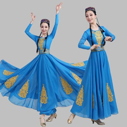 新疆舞蹈服装演出服女民族风维吾尔族舞裙子连衣裙大摆裙套装成人