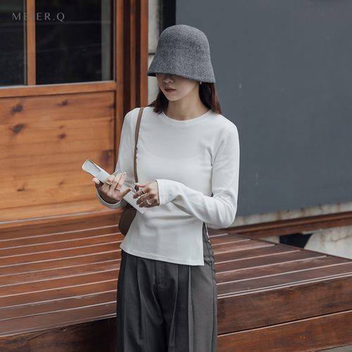 meier.q长袖上衣女2022project.m侧开岔造型罗纹圆领t恤m40005218