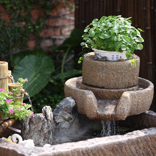 石磨假山石配件流水磨盘民宿景观装饰阳台庭院花园喷泉摆件造景