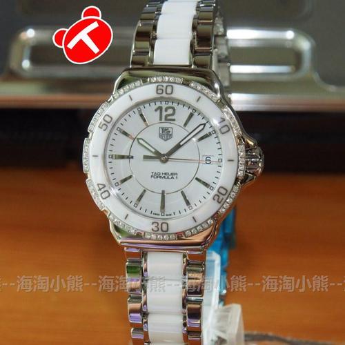 豪雅 f1 镶钻陶瓷圈夜光瑞士石英钢带防水女手表 wah1213.ba0861