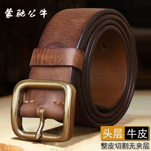 皮带男士头层牛皮实心铜扣复古做旧真牛皮腰带男款牛仔裤带中年潮