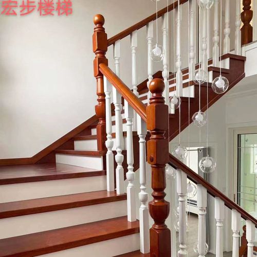 厂家直销泰国橡木楼梯扶手立柱上海别墅定制成品实木栏杆阳台护栏