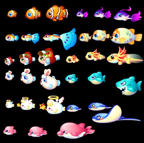 flash 矢量 游戏 可爱个性 小鱼成长阶段 带动画 源文件素材