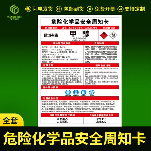 甲醇 危险化学品安全周知卡 职业病危害告知牌卡 腐蚀危险品标识标志