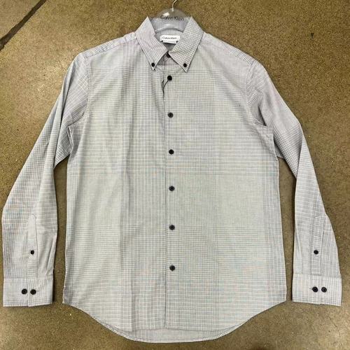 正品ck/calvin klein男士春秋季暗纹尖领格子不规则长袖衬衣衬衫