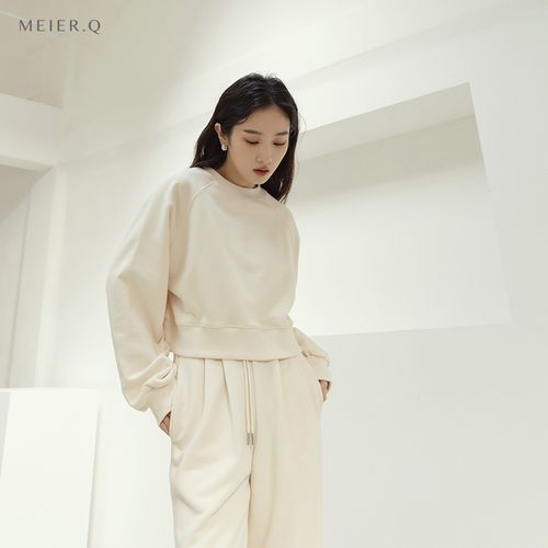 meier.q长袖卫衣女2022 project.m休闲圆领短版大学t恤 m40005148