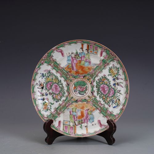 清代广彩瓷器人物花鸟花卉纹盘古董古玩明清老瓷器收藏