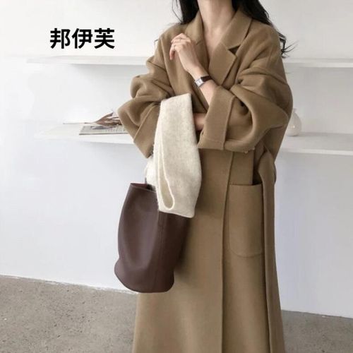 邦伊芙毛呢大衣女呢子外套秋冬季 超长款韩国chic秋冬法式气质翻领