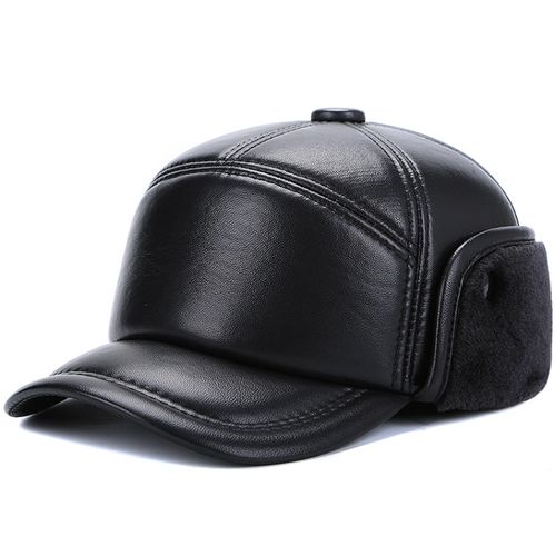 男士真皮帽子冬季中老年人鸭舌帽户外护耳保暖加厚雷锋帽休闲棉帽