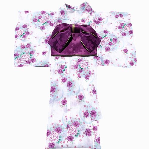 新品出口日本和服浴衣  传统款   白底紫色小花簇