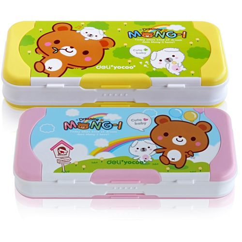 得力95585卡通文具盒 三层铅笔盒 学生儿童笔盒笔袋 附送套尺