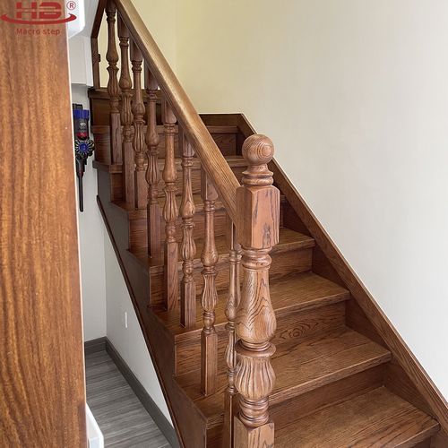 厂家直销北美红橡木实木铺木板全套楼梯 上海别墅室内实木楼梯