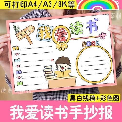 我爱读书手抄报小学生我读书我快乐心得小报儿童绘画我爱阅读模板