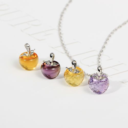 天然紫水晶苹果项链女 黄水晶吊坠项链 彩宝首饰 女王节礼物