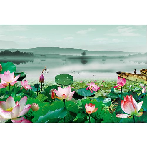 大幅山水画订做荷花海报荷叶绿色贴画客厅装饰墙壁画风景挂画定做