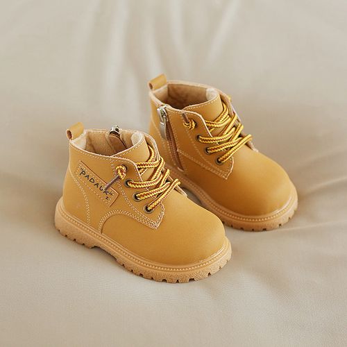 儿童马丁靴男小童1-3岁2软底宝宝高帮短靴英伦风大黄靴加绒秋冬款