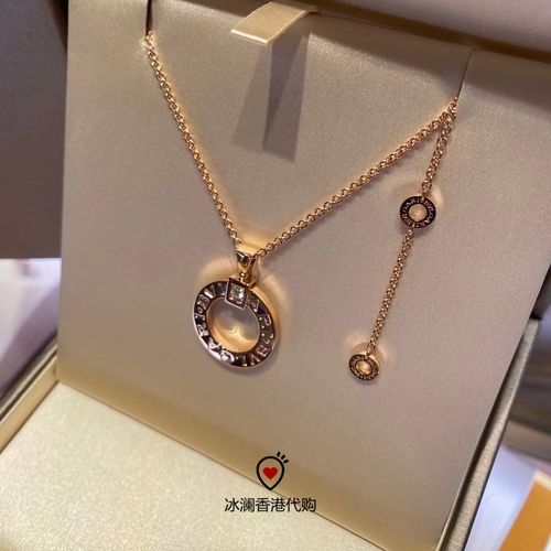 冰澜香港代购 bvlgari宝格丽标志款带钻大圆饼项链镂空18k玫瑰金