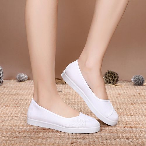 美邻驿站护士鞋平底小白鞋美容师工作鞋布鞋软底护理鞋坡跟女白色