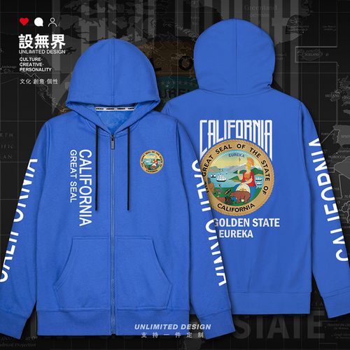 设无界 美国洲徽california加利福尼亚州连帽卫衣男女运动服开衫