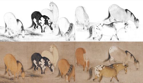 古代名画国画动物画临摹底稿画芯唐韩干马十六匹图古典美装饰
