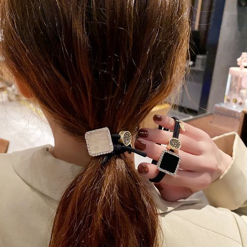 网红外出简约气质头绳方块滴油发绳甜美可爱水钻发圈扎马尾皮筋女