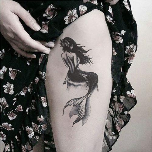 欣苏橙 美人鱼纹身贴暗黑系大腿纹身贴防水男女网红ins风花臂持久