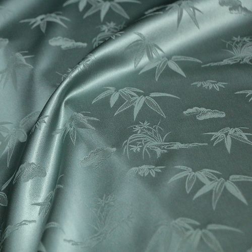 竹叶纹 弹力真丝提花面料 传统平裁旗袍倒大袖汉服丝绸布料冰川蓝