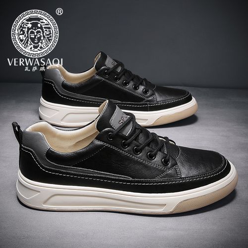 瓦萨琪男鞋2021年新款休闲皮鞋男秋季百搭板鞋英伦软底黑色男潮鞋