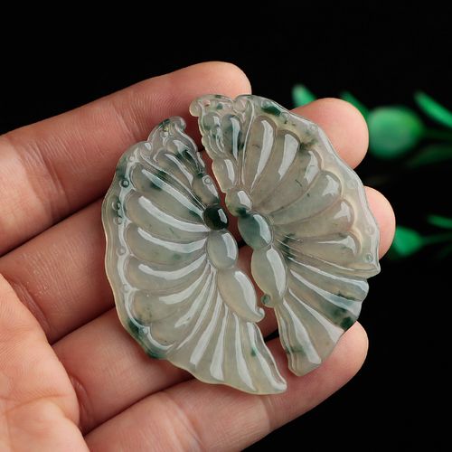 老坑a货冰种翡翠蝴蝶吊坠一对 天然缅甸玉蝴蝶玉佩