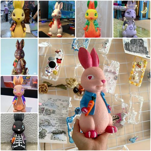 可爱网红兔子涂色石膏娃娃白胚儿童上色彩绘非搪黑暗胶彼得兔模具