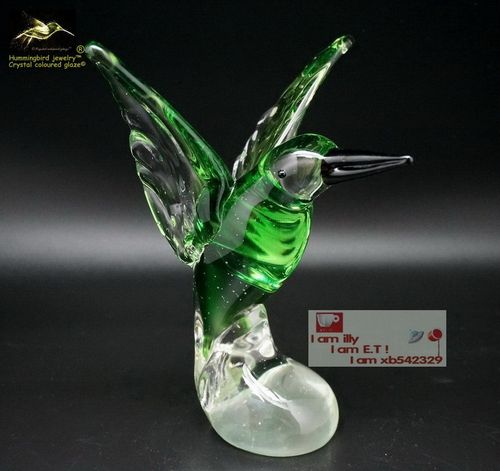 精彩琉璃礼品 琉璃蜂鸟 书柜饰品 琉璃夜灯 绿背透明蜂鸟琉璃摆件