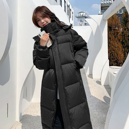 冬季长款羽绒服男女超长款过膝2021新款黑色加厚宽松大码情侣