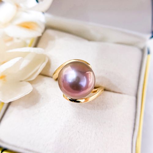 diy珍珠配件 g18k黄金珍珠戒指空托 时尚指环女款 配11-13mm圆珠