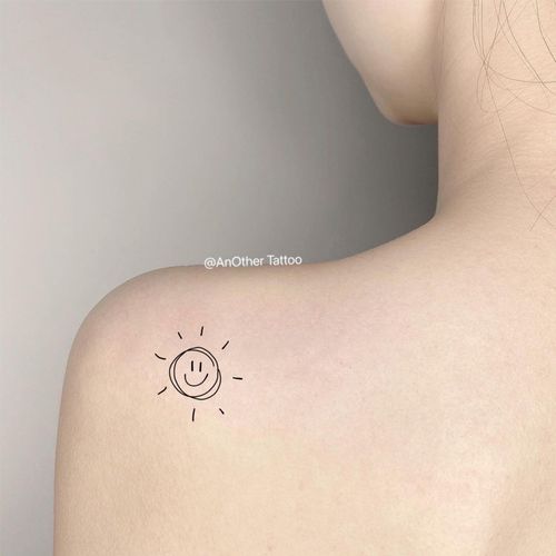 another tattoo极简线条ins风可爱个性小太阳笑脸买一送一纹身贴