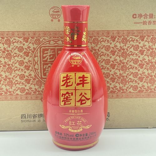 【1箱12瓶】2014年纯粮酒老窖丰谷小红花瓷固态法52度246ml*12瓶