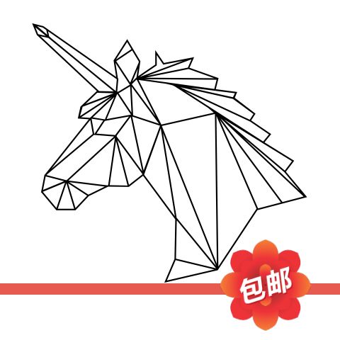 几何独角兽动物线条图案图形海报墙贴画玻璃门镂空装饰自粘墙贴纸