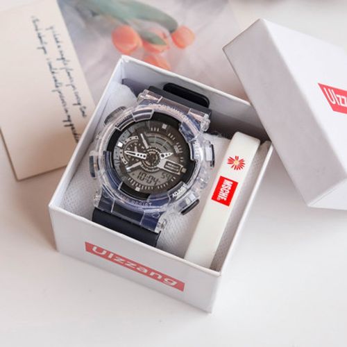 电子表女款时尚多功能初中女生防水夜光 黑色(u-s礼盒 m字硅胶手环)