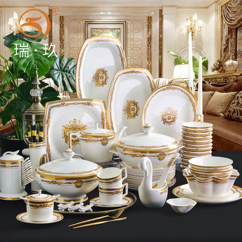 轻奢餐具轻奢餐具套装家用欧式10人碗碟组合碗盘乔迁礼盒会所成套餐具