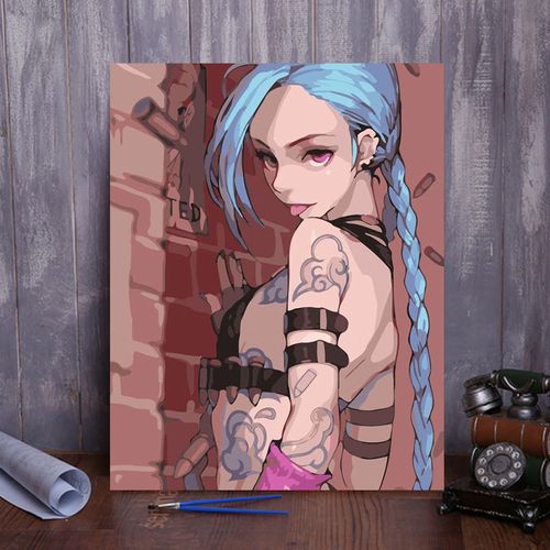 diy数字油画lol英雄联盟金克丝客厅人物卡通动漫手工绘装饰油彩画