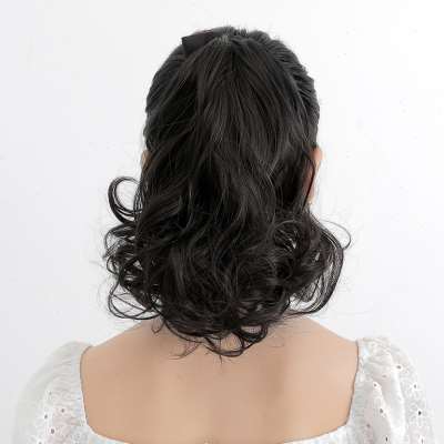 真发马尾假发女大波浪中长梨花卷发短款40全真人头发丝内扣高辫子